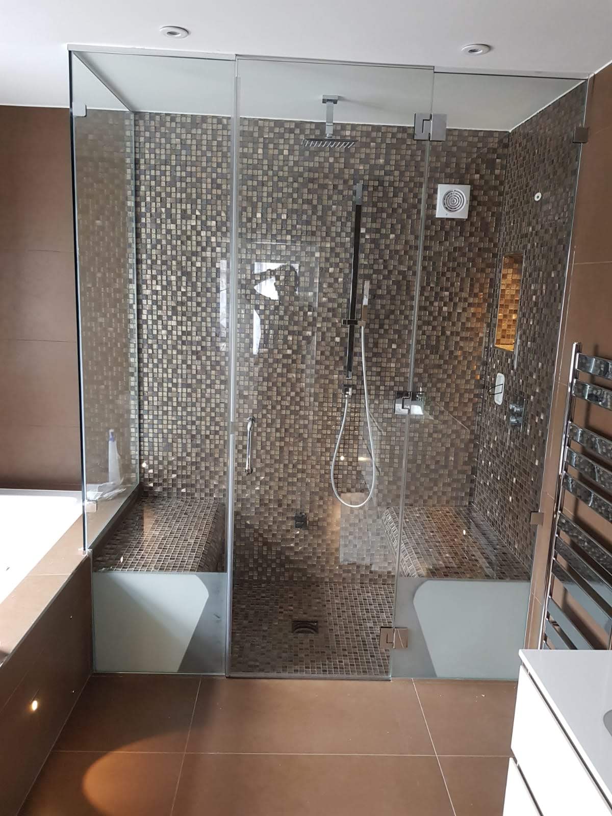 Custom glass shower enclosure, London bathroom